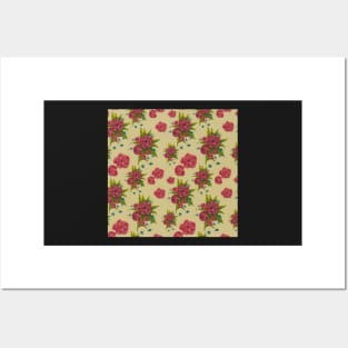 photo of fabric pattern with red flowers Posters and Art